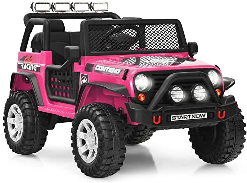 Maxmass Kids Electric Ride on Truck, 12V Battery Powered Vehicle with Parent Remote Control, Lights, Music & Horn, Toddler Motorized Off-road Car for 3 + Years Boys Girls (Pink)
