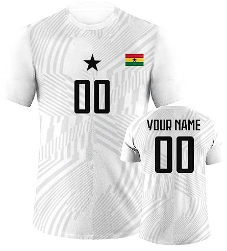 LouisBerry Personalisiertes Fußballtrikot mit Namen und Nummer, personalisiertes Nationalflaggen-T-Shirt für Männer und Frauen, Jugendliche, Fußballbekleidung, Fans, Geschenke, Ghana, One size