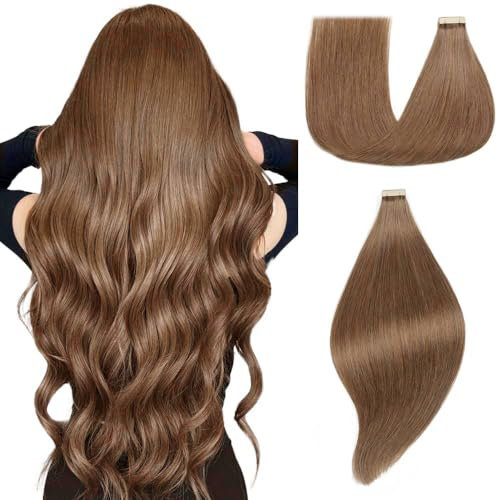 EINbeauty Tape Extensions Echthaar 20pcs Extensions Echthaar 35cm 40g Schokoladenbraun Tape In Extensions Echthaar Invisible Echthaar Extensions Tape Glatt Haarverlängerung Für Frauen(14inch,4#)