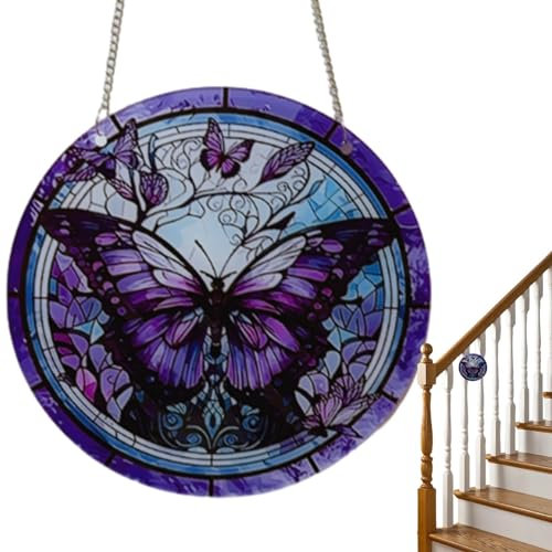 Panneau de vitrail à suspendre, arbre d'ornement de fenêtre,Arbre de vie coloré/libellule/papillon pendentif | Tentures de fenêtre, attrape-soleil en vitrail pour la décoration de la maison, cadeaux d