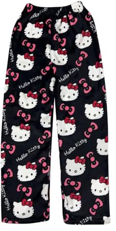 𝐇𝐞𝐥𝐥𝐨 𝐊𝐢𝐭𝐭𝐲 Pantaloni Pigiama Donna Flanella Cartoon Anime Kawaii Pigiami Lunghi Morbido Comodo Caldo Invernale Pigiamino Pile Casual la Casa Pantalone da Notte per Donna Ragazza Bambina