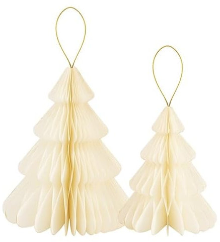 Set di 2 Alberi di Natale in Carta Avorio con Profilo Oro, Altezze 20 e 25 cm (AVORIO)