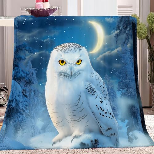 Decke Tier Eule Mond Dschungel Bunt, Super Weiche Flauschig Sherpa Decke Tagesdecke Sofadecke, Warme Comfort Bedruckte Kuscheldecke für Couch Bett Sofa Deko 100 x 130 cm