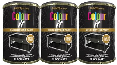 DIOXSTAR Black Matt Tin Paint, Matt Finish, Long-Lasting Protection, All Purpose Paint for Interior & Exterior Application, Wood, Metal, Plastic, Fast Drying, 300ml (3 PCS)