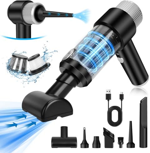 Handstaubsauger Akku, 15000PA Auto Staubsauger Kabellos, 4 in 1 Mini Autostaubsauger Stark, Akkusauger Wiederaufladbarer USB Kabel für Auto, Küche, PC, Sofa, Büro, Haus& Tierhaar Reinigung, Ritzen