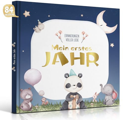Hyggartn Mein Erstes Jahr Babyalbum fürs 1. Lebensjahr Personalisierte Geschenke Baby Geschenk Geburt Junge & Mädchen Fotoalbum Baby Erinnerung Babytagebuch 21x21 cm