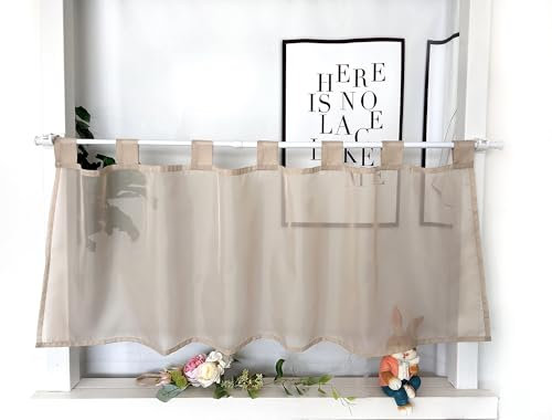 Devola Scheibengardinen Voile Kurzgardine mit Schlaufen Modern Bistrogardine Transparent Fenstervorhang Kurz Gardine Einfarbig Fenstergardinen Küche HxB 45x60cm Sand 1 Stück