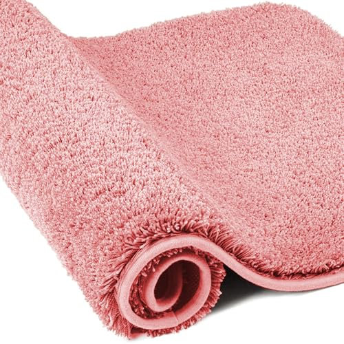 wyewye Mikrofaser-Badematte, Fußmatte, 2 cm, super dicker Badteppich, super saugfähig, 60 x 90 cm, Rosa