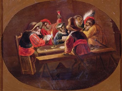 ZHAOSHAN klassischer Wanddekorationen Gemalde Wand-Kunst Bild Als Soldaten verkleidete Affen spielen Karten und zechen von David Teniers dem Jüngeren für Wanddekoration 60x90cm