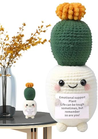 Cactus au crochet, cactus positif au crochet - succulentes faites à la main soutien émotionnel en pot au crochet, ornements amusants en pot de cactus au crochet, de