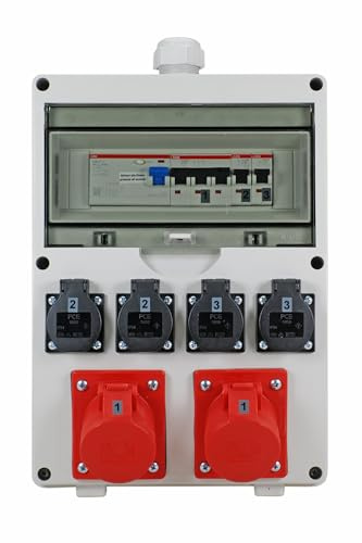 EHMANN PROFI Wandverteiler, M32 Eingang für Kabel, mit FI und Leitungsschutzschaltern, Made in Germany, 6 Ausgänge (2 x CEE 16 A / 4 x 230 V~), K2, BGI-GUV-I608