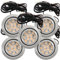 LED Möbel Einbauspots 12V flach 5 x 3W Einbauleuchte Emma 200lm mit Kabel, AMP Stecker, 3200K Warmweiß Lochausschnitt: 64 bis 68mm, Tiefe 22mm, Schwenkbar, IP20, Farbe Edelstahl gebürstet