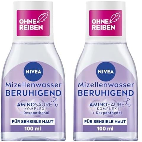 NIVEA Beruhigendes Mizellenwasser, Mizellen Reinigungswasser für sensible Haut, parfümfreies Gesichtswasser mit Dexpanthenol und Aminosäurekomplex, feuchtigkeitsspendende Gesichtsreinigung (100 ml)
