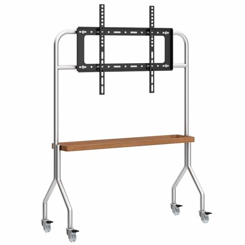 Verstellbarer mobiler TV-Wagen mit Medien-Regal, universeller rollbarer TV-Ständer auf Rädern, hoher Boden-TV-Ständer für 32-65-Zoll-Fernseher, Silber, 1 Ebene, einfache Mobilität