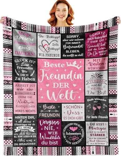 Geschenke für Beste Freundin Flanell Kuscheldecke (Rosa-1, 150x200cm) | Geschenke für Freundin, Umarmung Decke für Frauen Männer Geburtstagsgeschenk für Frauen Schwester für Sofa & Bett