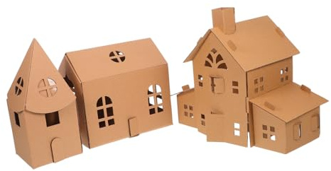 Homoyoyo 3 Stück Selbstgemacht Kinder Miniatur Papphaus Aus Robuster Wellpappe Zum Malen Und Basteln Indoor Familienspielzeug Für Kreative Kinder