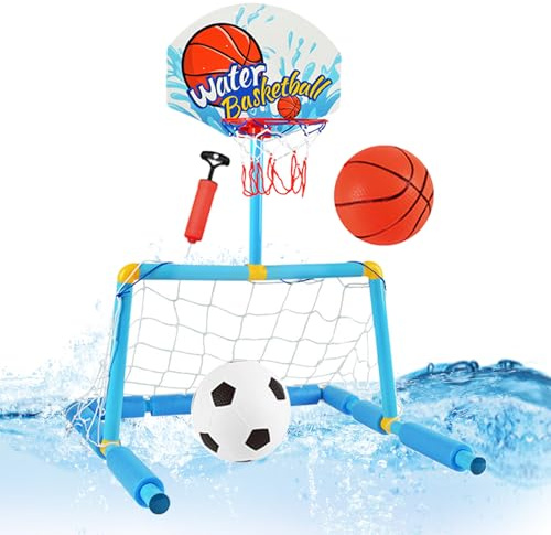 Rrlihjgu Wasserbasketballkorb | 2-in-1 Schwimmend Tor für Pool Fußball - Mit 2 Bällen Und 1 Pumpe Für Kinder Ab 4 Jahren Erwachsene Drinnen Garten Fitnessbereich