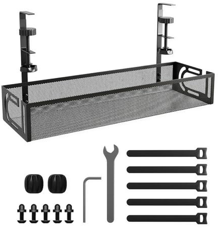 Porta Cavi sotto Scrivania, Vassoio Gestione Cavi, senza Trapano, Organizzatore Cavo Metallico con Morsetto, non Danneggia Piano, Raccogli Cavo per Ufficio e Casa