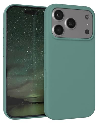 EAZY CASE Premium Silikon Hülle für iPhone 17 Pro - Handyhülle, Stoßfest, Schutzhülle mit Kameraschutz, Kratzfester weicher Mikrofaser-Innenfutter, Slim Silikon Cover Case Bumper - Nacht Grün Grün