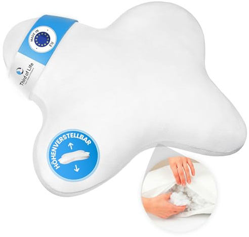 Höhenverstellbares Schmetterlingskissen, Ergonomie für Seitenschläfer | Ergonomisches Kopfkissen mit Duo-Hohlfaserfüllung & atmungsaktiven Mesh-Streifen, Pillow made in EU, Ökotex 100, 60° waschbar