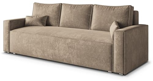 Masseno Sofa MENI LM mit Schlaffunktion, Sofa mit Bettkasten, Wohnzimmersofa, Couch, Soffa, Bettsofa, Couchgarnitur- Beige, LUMO 30