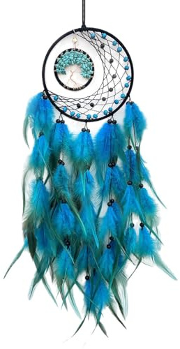 BSITSSS Traumfänger aus Federn, Blau Dreamcatcher Ornamente, Traumfänger Wanddekoration für Gute Träume Schlafzimmer Hochzeit Wohnkultur Zimmerdekoration Kreatives Geschenk