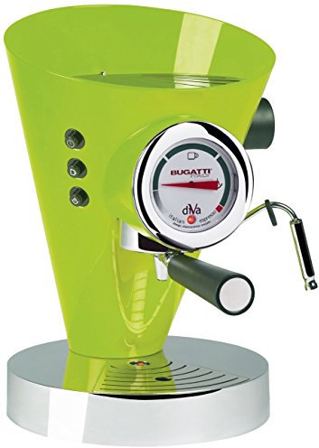 BUGATTI, Diva, Espresso Kaffee- und Cappuccino-Maschine, für gemahlenen Kaffee und Pads, 15 bar, 950 W, Fassungsvermögen 0,8 Liter, elegantes Design, Grüner Apfel