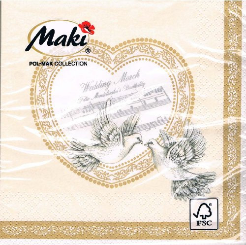 Maki - Servietten - SLSL 000401 - Hochzeit / Tauben / Herz / Musik / cream