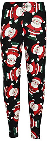 A2Z 4 Kids Girls Christmas Legging Santa Snowman Penguin - Xmas Legging Santa Black 7-8