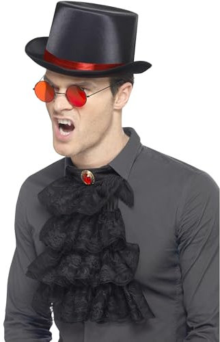 Smiffys Gothic Set, Rotund Schwarz, mit Hut mit elastischem Innenrand, Brilleund Halskrause Halloween