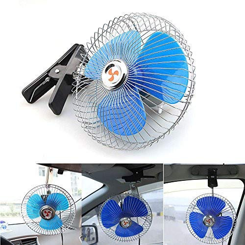Reelva 12V DC Car Interior Cooling Fan Oscillating Van Truck Cooler Clip on Cab Bus