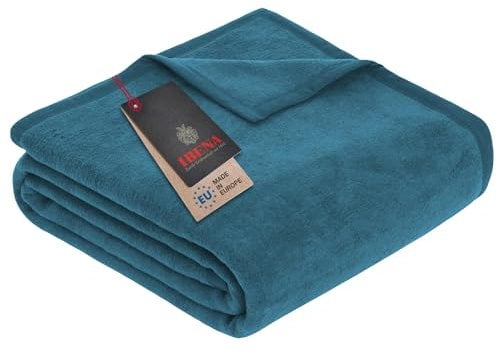 Ibena Porto XXL Decke 220x240 cm – Baumwollmischung weich, warm & waschbar, Tagesdecke Petrol einfarbig