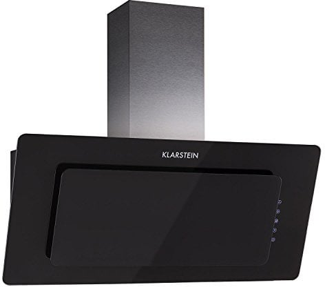 Klarstein Lorea - Campana extractora, Extractor, Extractor de Pared, Aspiración/Ventilación, 3 Niveles, Potencia 280 m³/h, Cristal, Panel táctil, Montaje en Pared, 90 cm, Negra