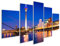 Bild Bilder auf Leinwand Bunte Nachtszene des Rheins bei Nacht in Düsseldorf. Rheinturm im weichen Nachtlicht, Nordrhein-Westfalen, Deutschland, Europa. Wandbild, Poster, Leinwandbild QGX