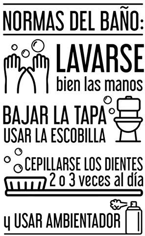 Docliick® Vinilos de pared decorativo con frase decorativa motivadora NORMAS DEL BAÑO Pegatinas decorativas pared. Decoración casa Docliick DC-19153