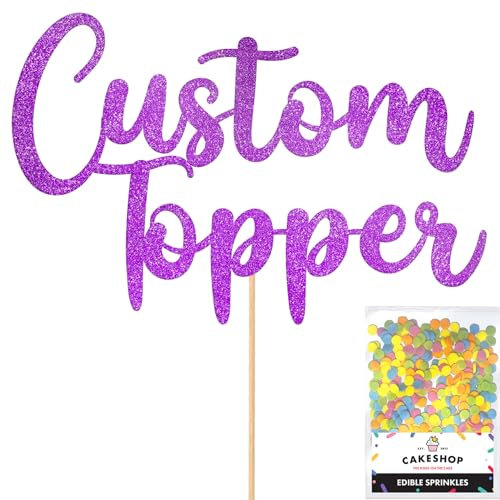 Any Text Personalised Glitter Cake Topper - Purple Name, Age, Words Glitter Cake Decoration and Sprinkles - Happy Birthday Decorations - Personalised Toppers for Cakes by Cakeshop