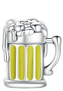 HGFRT Hollow Beads Beer Mug Glass Pendant 925 Sterling Silver Foam Beer Mug Pendant Enamel Beads Diy Bracelet Necklace Jewelry