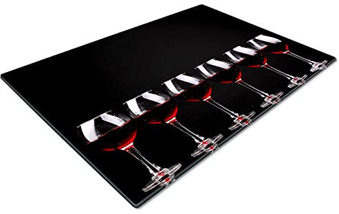 Glass Chopping Board 50 x 40 | Kitchen Worktop Protector | Multifunctional Cutting Board | Work Top Savers | Kitchen Accessories | Extra Large | Black Red Wine Glass