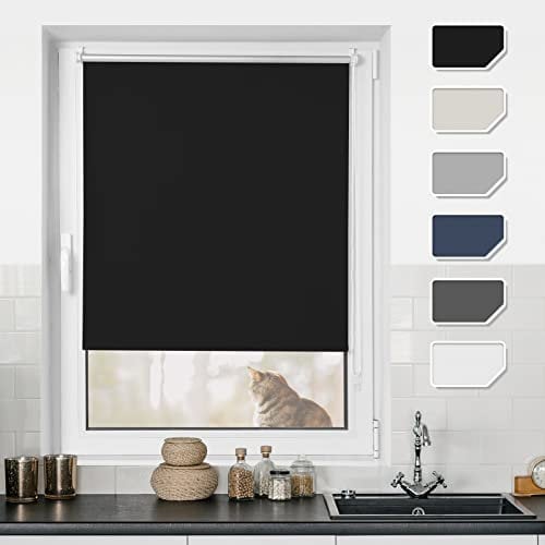 BondFree Verdunkelungsrollo Klemmfix Thermorollo ohne Bohren,45x120cm(BxH) Schwarz, Sonnenschutz& Hitzeschutz Rollos für Fenster und tür