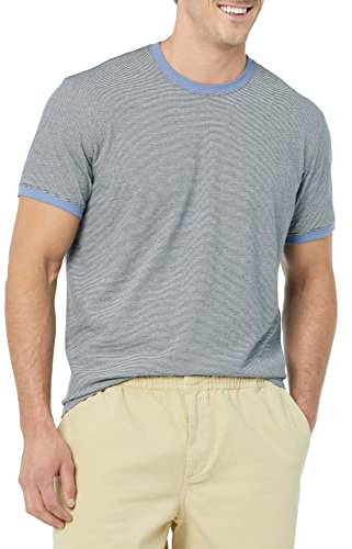 Amazon Essentials Men's Short-Sleeved Ringer T-Shirt (Previously Goodthreads), Washed Blue Mini Stripes, S
