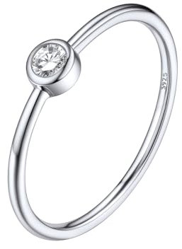 Silvora Dünne Schlichter Zirkonia Ring mit Weißem Runden Zirkon im Runschliff S925 Silber Damen Solitaire Eheringe Trauringe für Memorial Ringgröße 64(20.5) in Silber