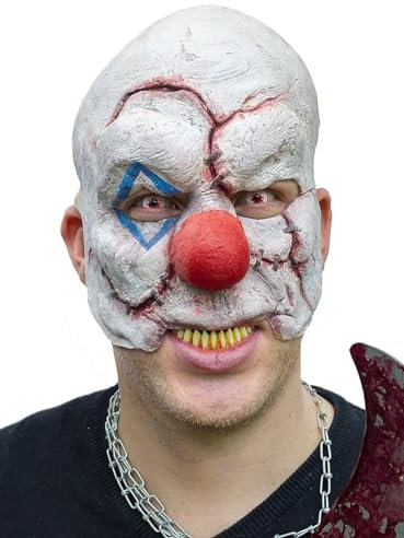 Vernarbter Horror-Clown Maske aus Latex - Halbmaske - Gruselmaske - ideal für Halloween, Karneval, Motto- & Grusel-Party