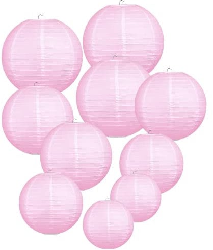 LIHAO Papier Laterne Pink Lampions rund Lampenschirm Hochzeit Dekoration Papierlaterne - (Verschiedene Größen)(10er Packung)