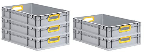 PROREGAL SuperSparSet 5x Eurobox NextGen Color | HxBxT 12x40x60cm | 23 Liter | Griffe gelb offen | Glatter Boden | Eurobehälter, Transportbox, Transportbehälter, Stapelbehälter