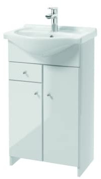 VBChome Meuble de salle de bain 50 cm blanc avec poignées chromées 2 portes 1 tiroir pour lavabo de salle de bain