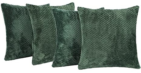 Brentfords Waffle Fleece Set of 4 x Cushion Covers 45 x 45 cm Plush Scatter Home Decor Pack, 18 x 18 - Forest Green