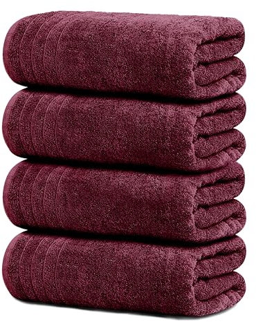 Tens Towels Extra große Badetücher, 76,2 x 152,4 cm, 100% Baumwolle, größeres und leichteres Gewicht, schnelles trocknen, super weich und saugfähig, perfekt für Badezimmer, 4 Stück, Burgunderrot
