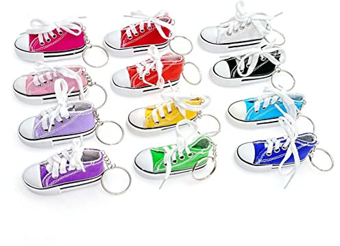 JZK 12x Mini Sneaker Schlüsselanhänger Segeltuchschuhe für Gastgeschenke Abschlussfeiern, Geburtstagsfeier-Werbegeschenke für Jungen Mädchen, Rucksack-Schlüsselanhänger, Kinderparty-Andenken Kinder