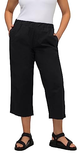 Ulla Popken Damen große Größen Übergrößen Plus Size 7/8-Hose Ruby, geformtes Knie, gerades Bein, Elastikbund schwarz 52 819749100-52