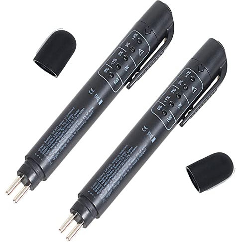 GERUI 2 Stück Auto Universal Bremsflüssigkeitstester ist für Bremsflüssigkeit DOT5 DOT4 DOT3, Tragbare Fahrzeug Auto Brake Tester mit 5 LED-Anzeigen, Bremsflüssigkeit Tester Stift (2)